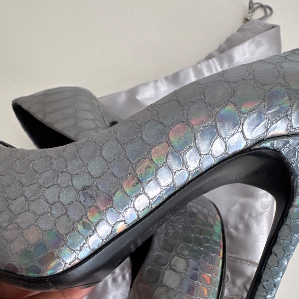 Giuseppe Zanotti Silver Iridescent Metallic Heels Size 5 EUC 4.25" Stiletto - Picture 5 of 17